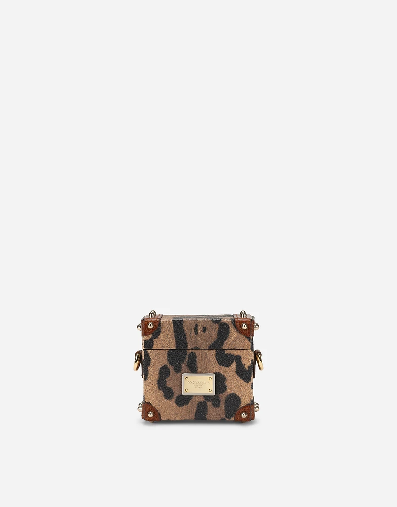 Airpods case in leopard-print Crespo with branded plate