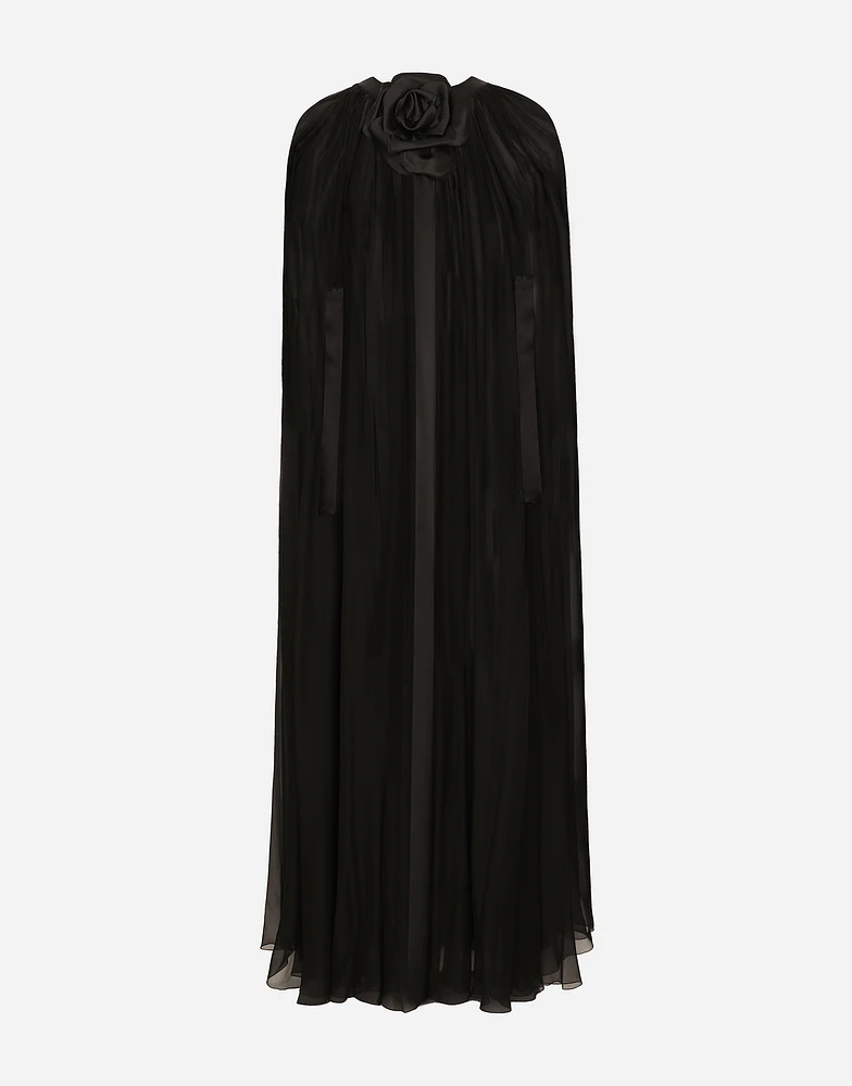Silk chiffon cape with flower appliqué