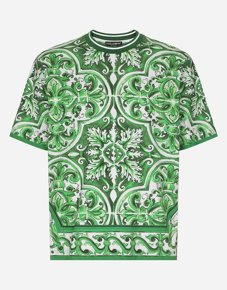 Cotton T-shirt with majolica print