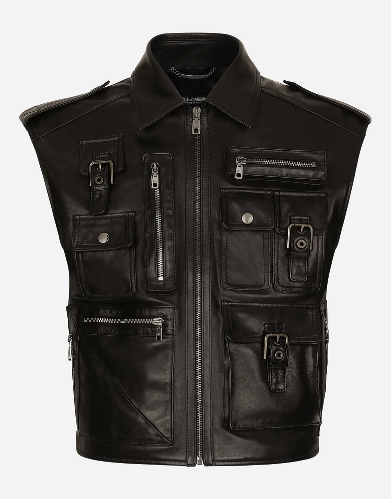 Leather vest with multiple pockets