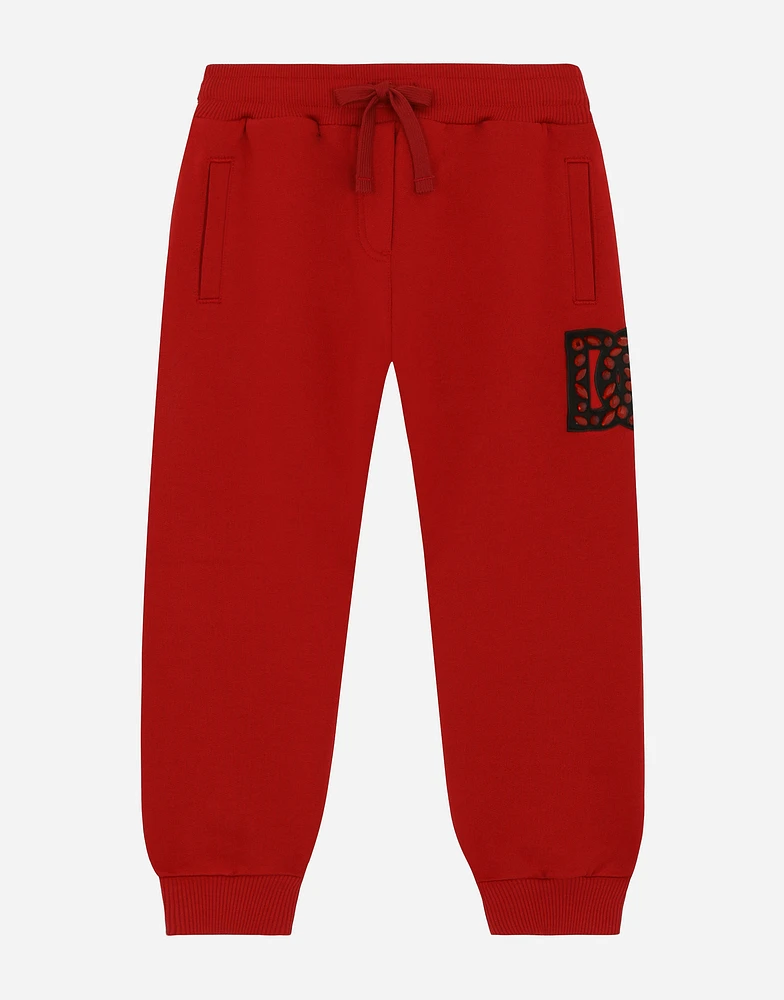 Jersey jogging pants with logo patch