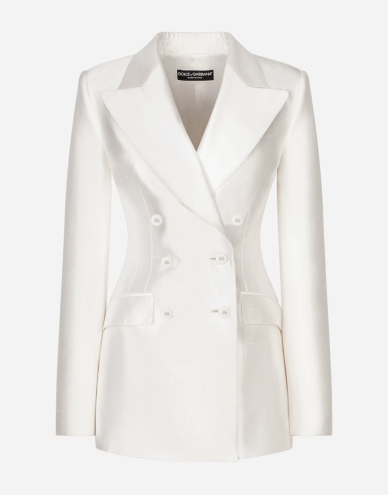 Double-breasted shantung Turlington blazer