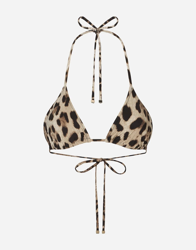 Leopard-print triangle bikini top