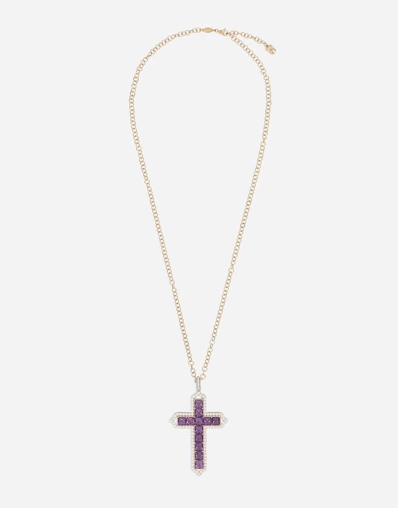 Cross Pendant 18-carat yellow and white gold, amethysts, and diamonds