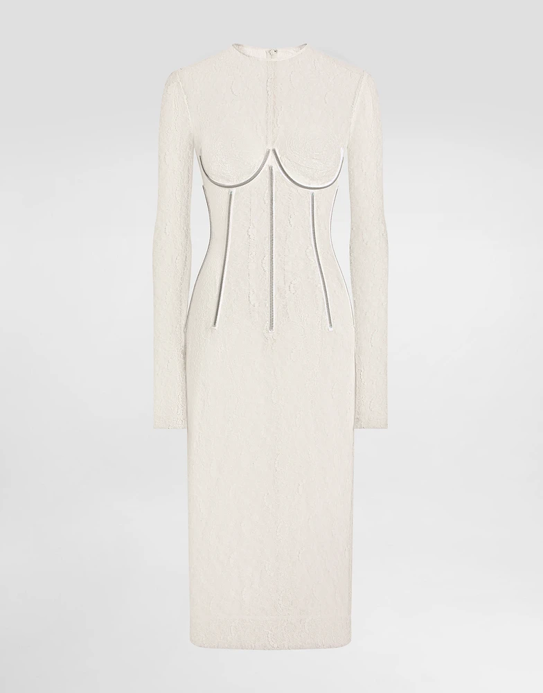 Lace calf-length dress with corset detailing