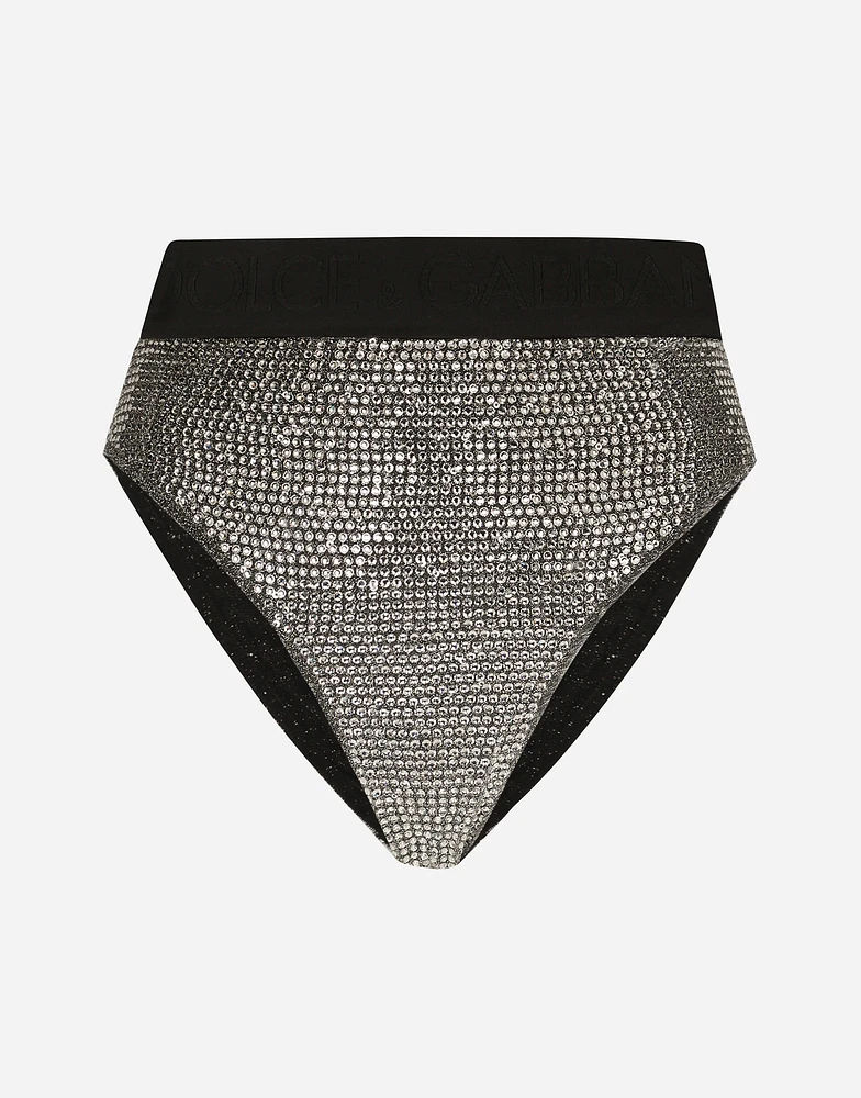 KIM DOLCE&GABBANA High-waisted briefs with sequins and fusible rhinestones
