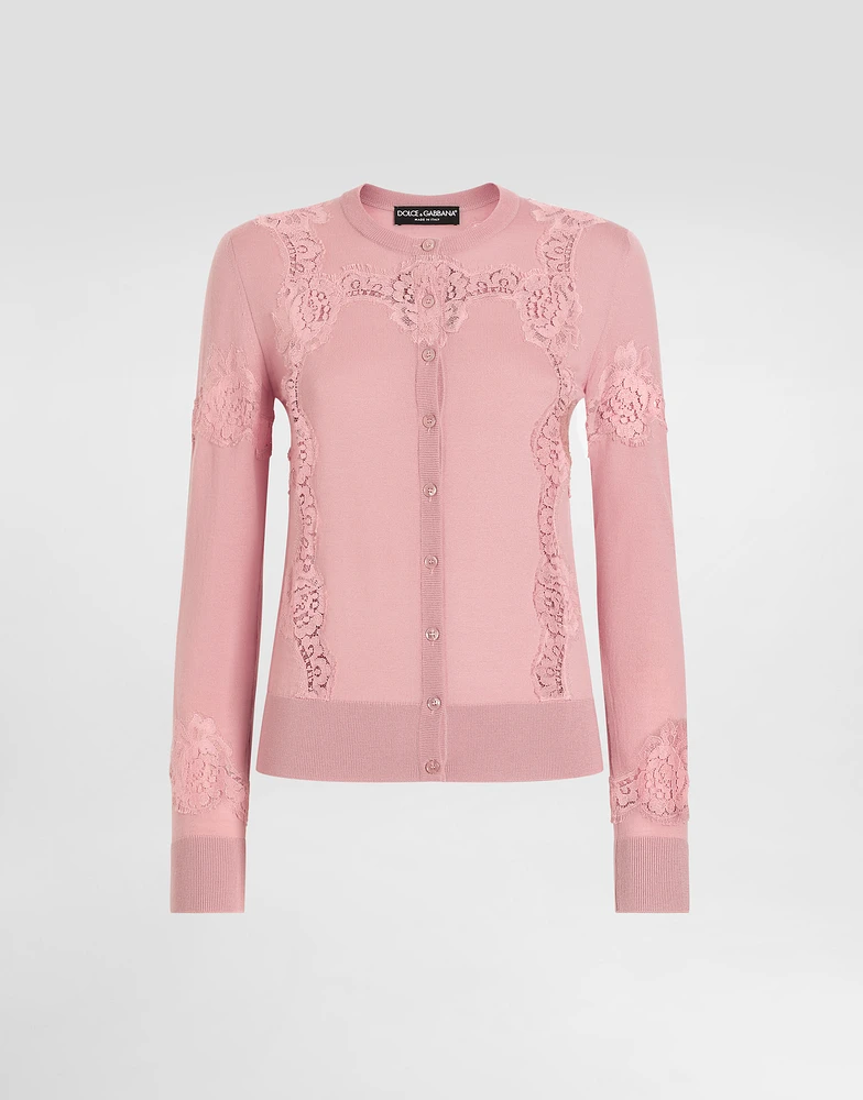Wool cardigan with lace inlay