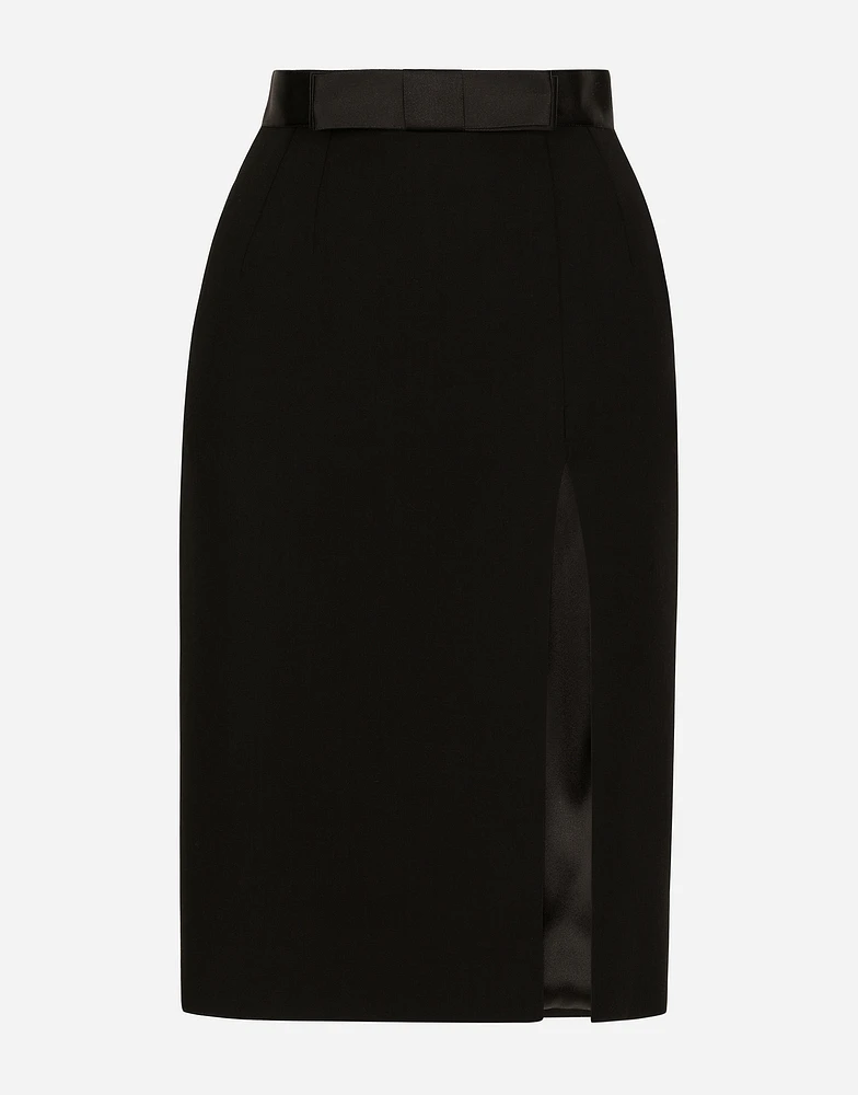 Wool midi pencil skirt with satin waistband
