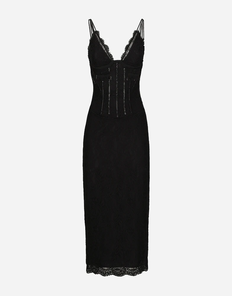 Lace calf-length slip dress: