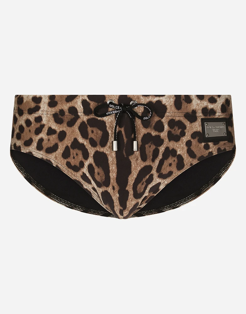 Leopard-print swim briefs