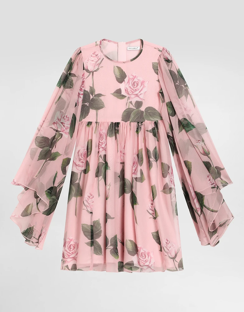 Chiffon dress with rose print