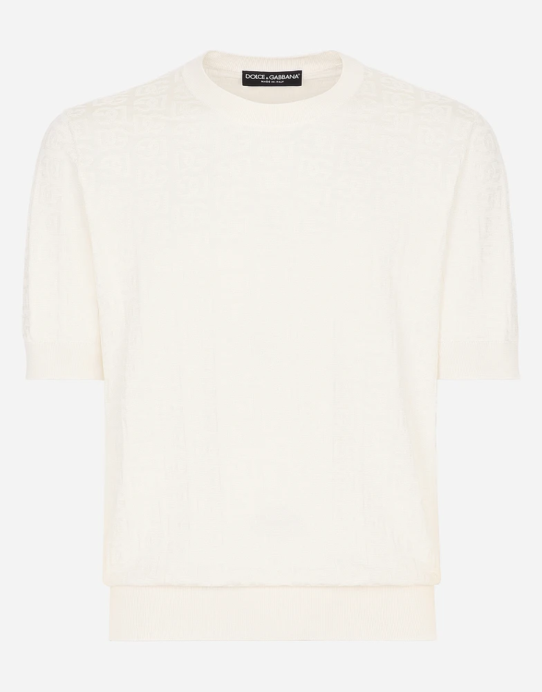 Silk jacquard round-neck sweater with DG logo