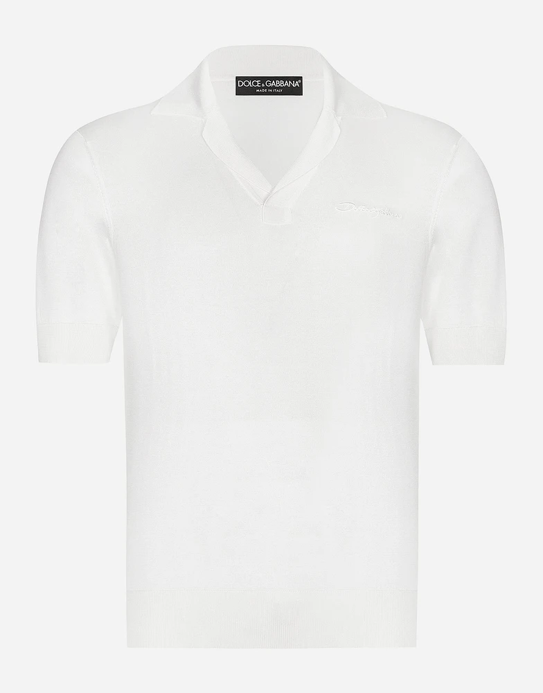 Silk polo-shirt with signature