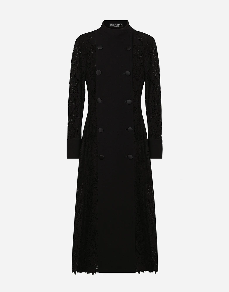 Double-breasted cordonetto lace and wool crêpe coat