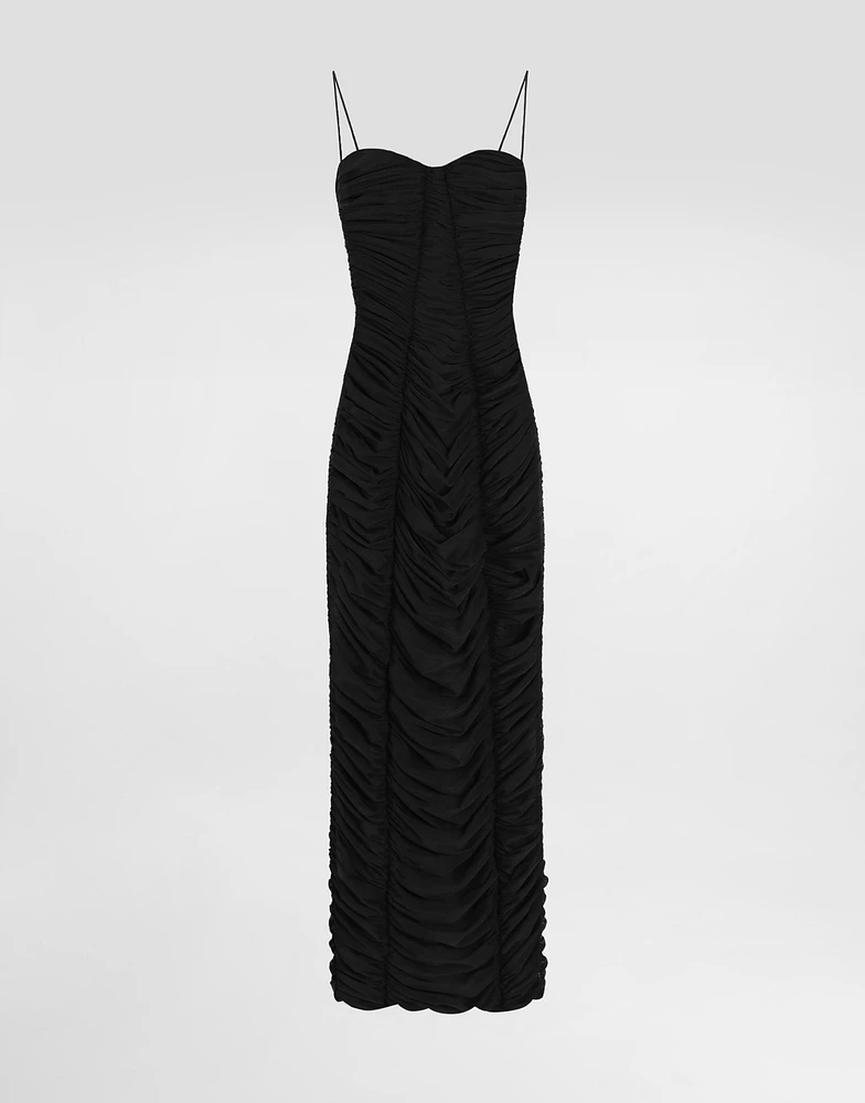 Calf-length stretch tulle slip dress