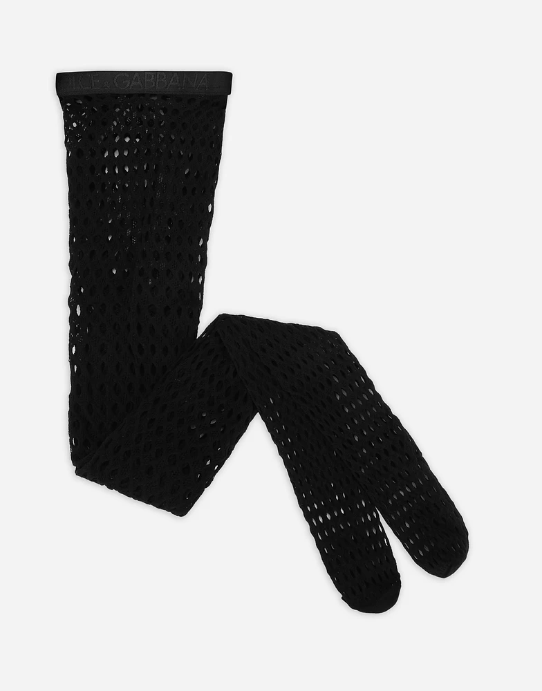 Mesh tights with branded elastic
