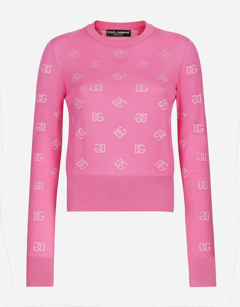Wool and silk jacquard sweater with tonal DG logo