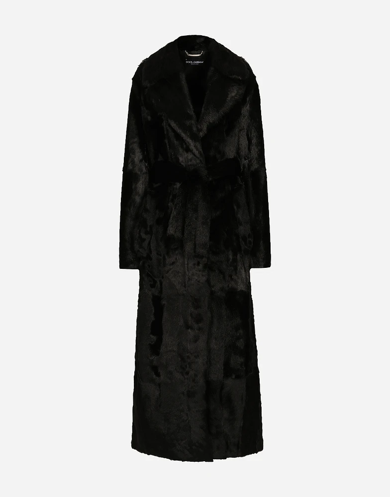 Goatskin coat with belt