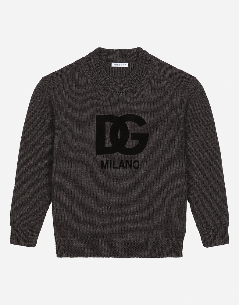 Wool round-neck sweater with flocked DG logo