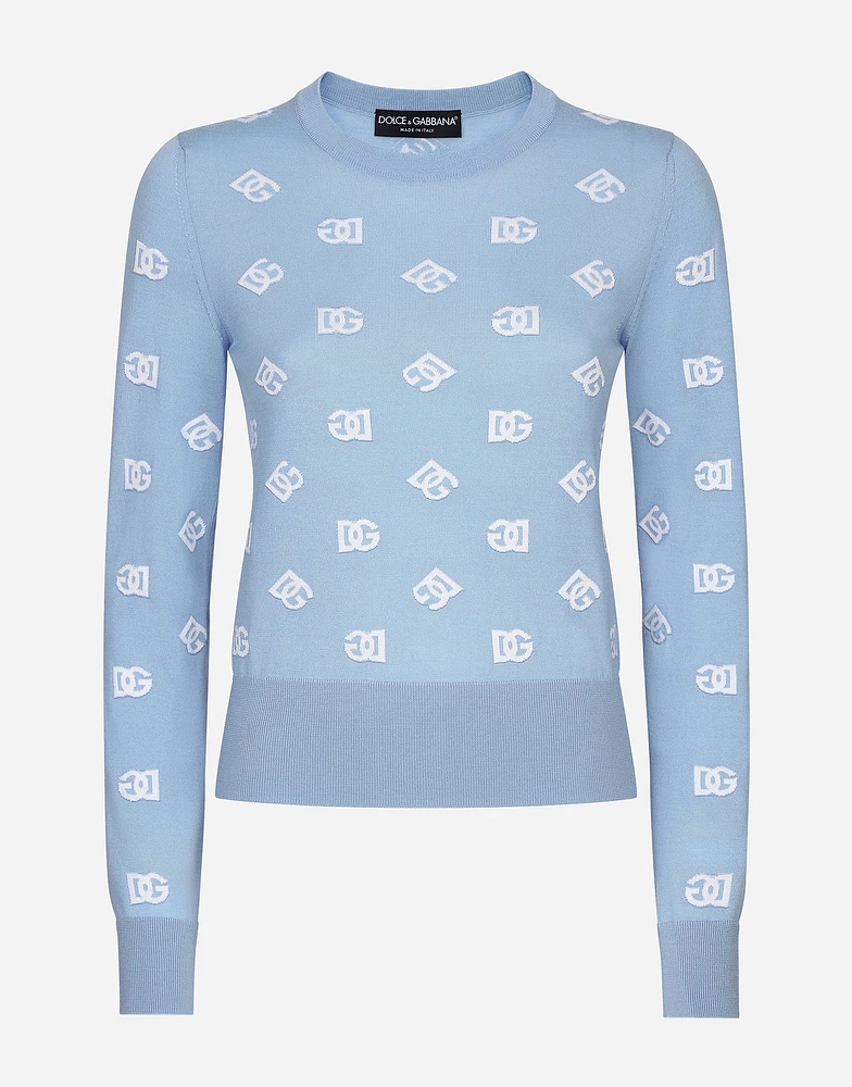 Wool and silk jacquard sweater with tonal DG logo
