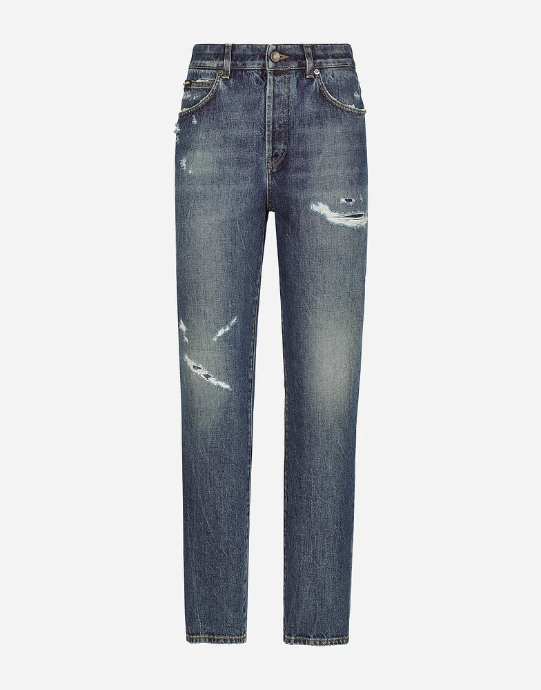 Denim jeans with rips