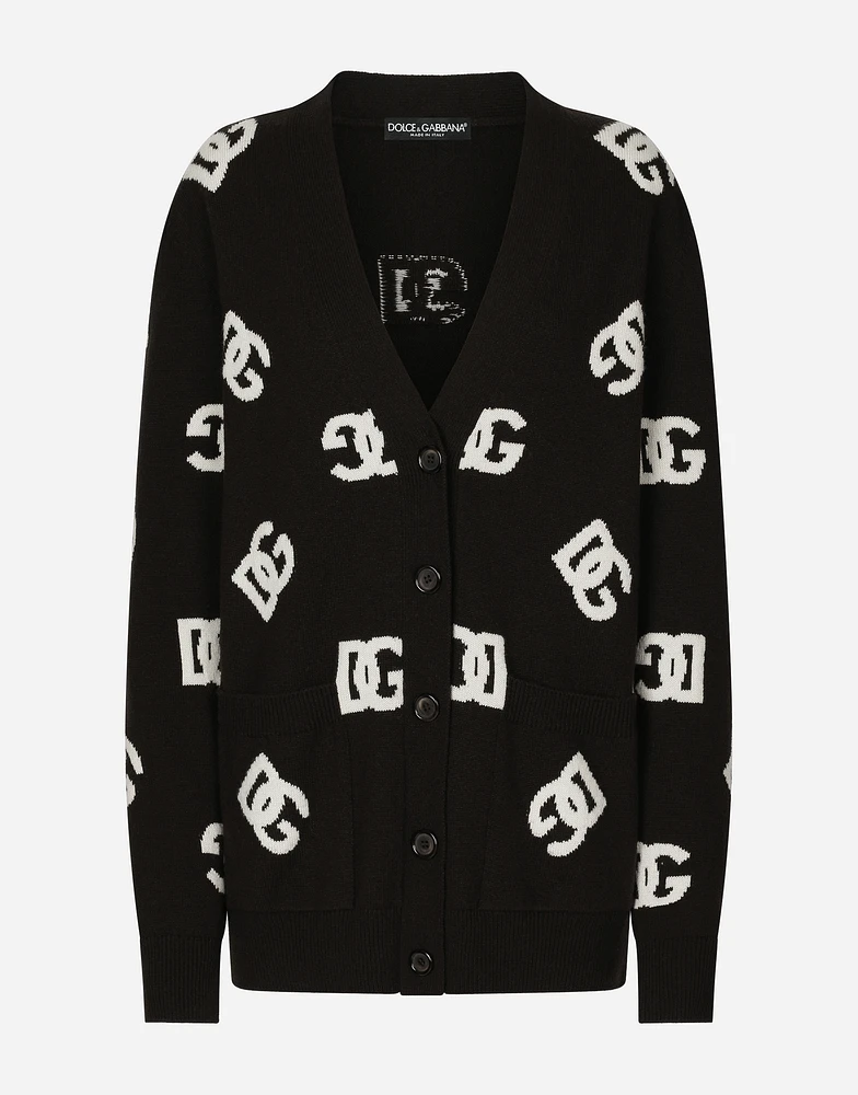 Wool cardigan with DG inlay