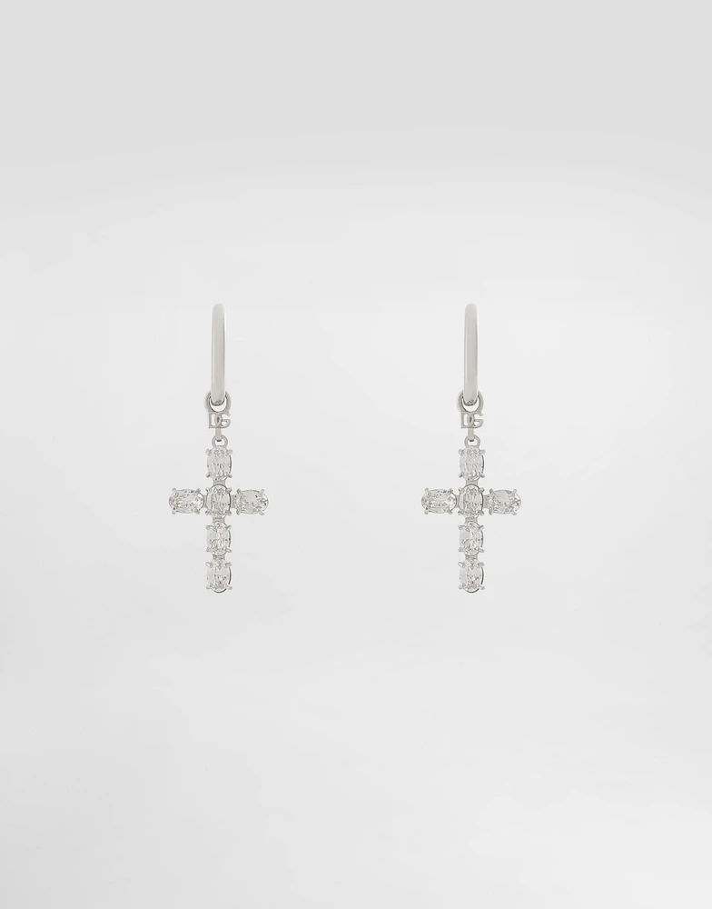 Creole earrings with crystal cross