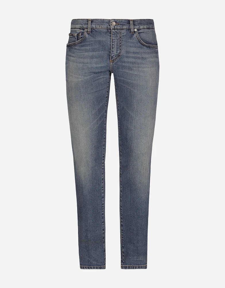 Washed skinny stretch jeans with whiskering