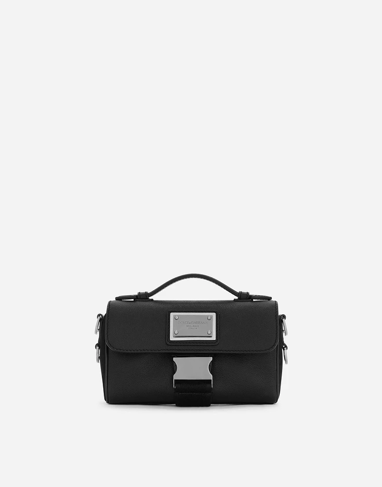 Grainy calfskin and nylon crossbody bag