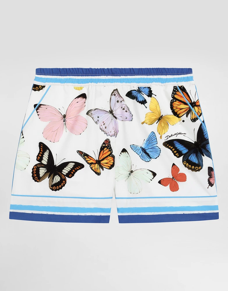 Striped poplin vanity shorts with butterfly print