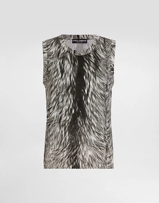 Silk tank top with fur print