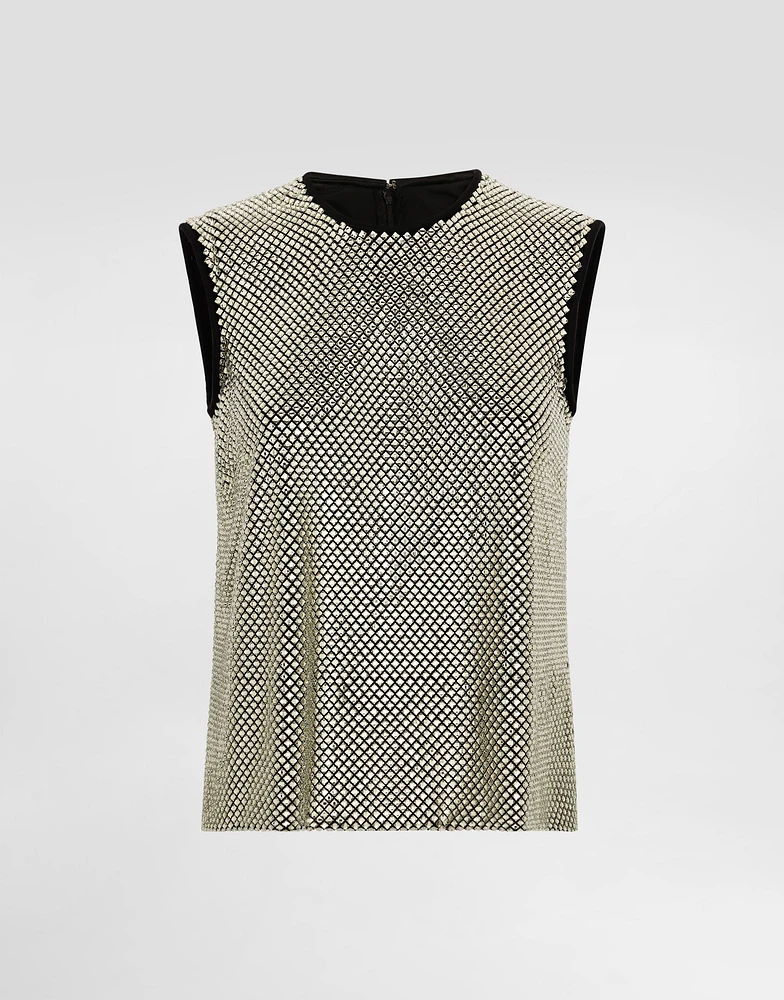 Sleeveless blouse crystal mesh