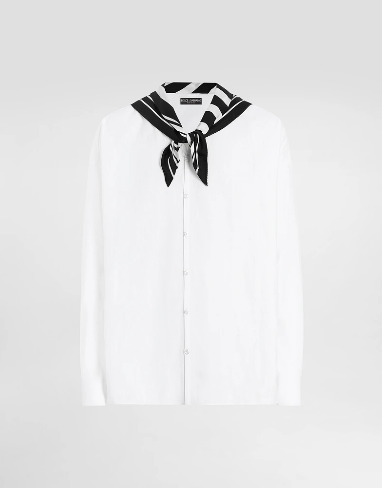 Long-sleeved silk shirt with pussy-bow