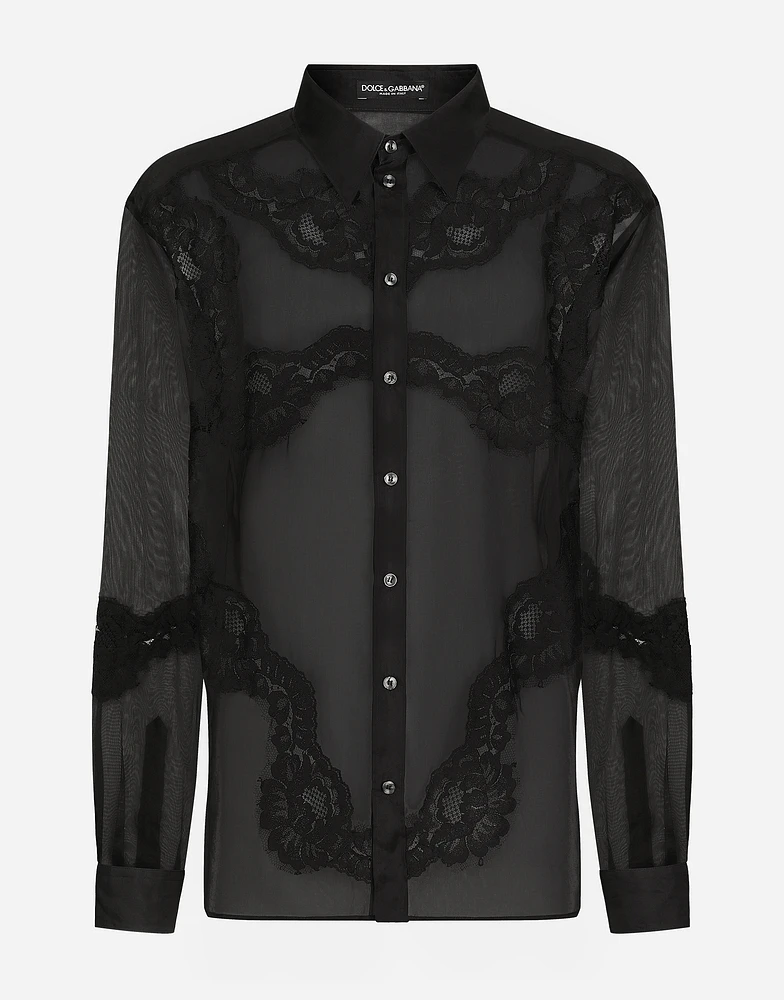 Oversize organza shirt with lace inserts