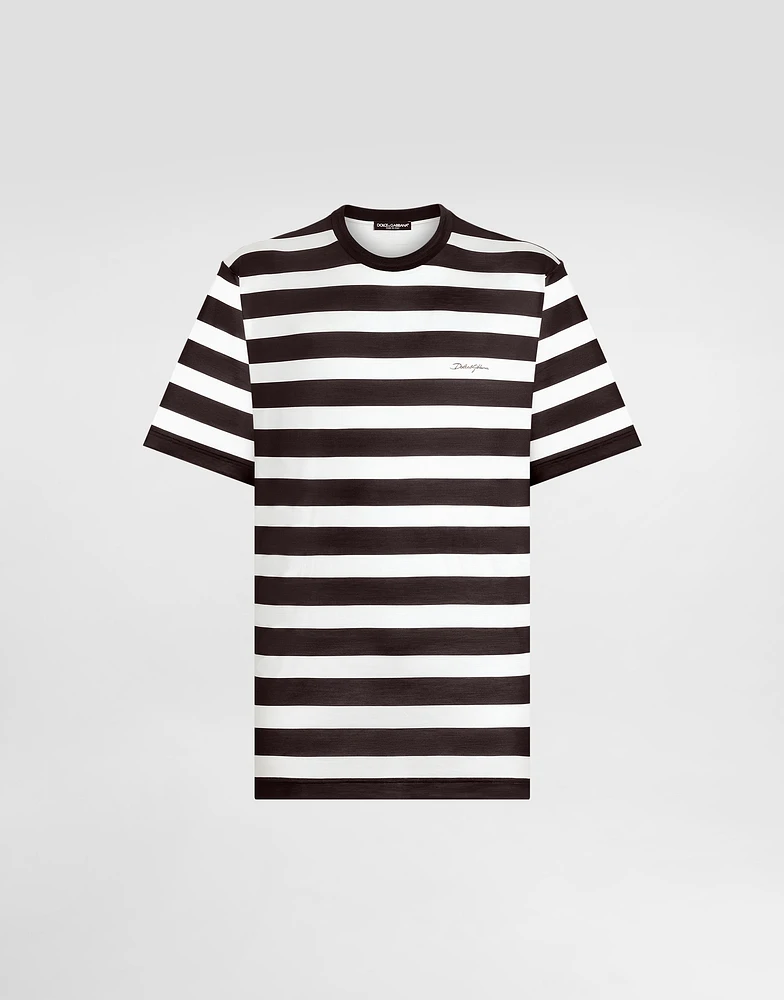Short-sleeved silk jersey T-shirt with striped print