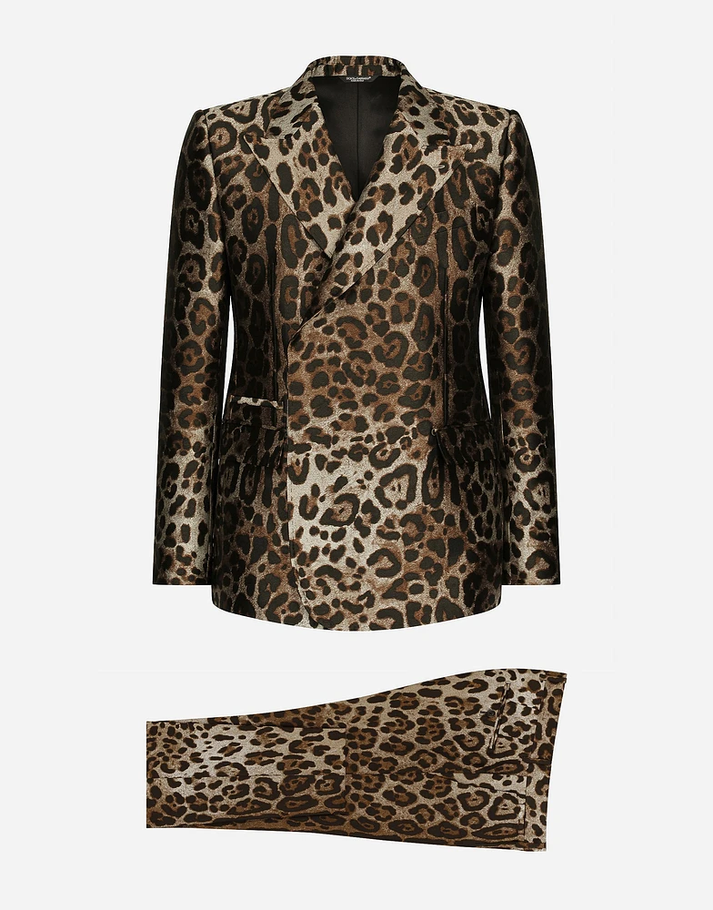 Double-breasted leopard-design jacquard Sicilia-fit suit