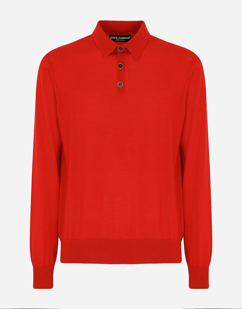 Long-sleeved cashmere polo-shirt
