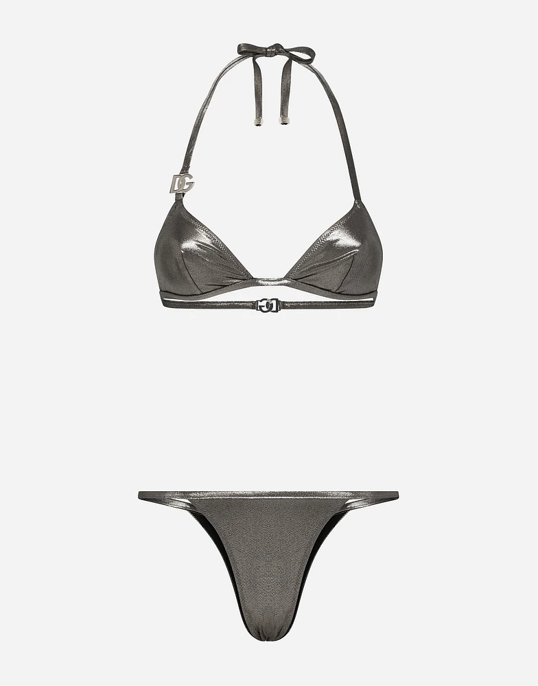 KIM DOLCE&GABBANA Foiled triangle bikini with the metal DG logo