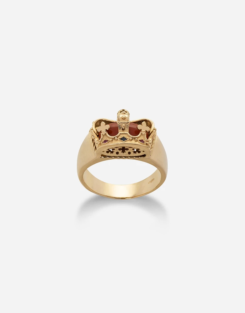 Royal Ring 18-carat yellow gold, jasper, rubies, and blue sapphire