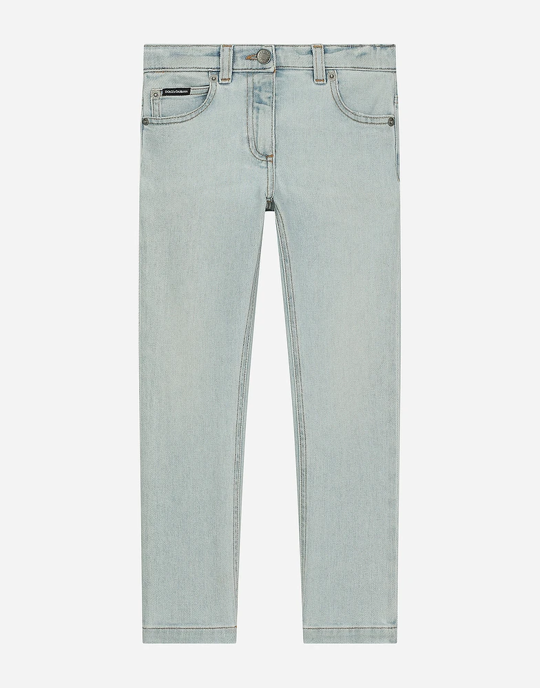 5-pocket treated denim jeans