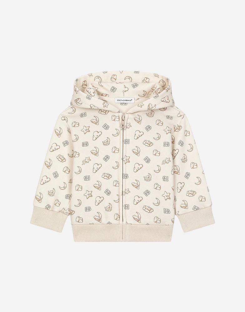 Jersey hoodie all-over moon and star print