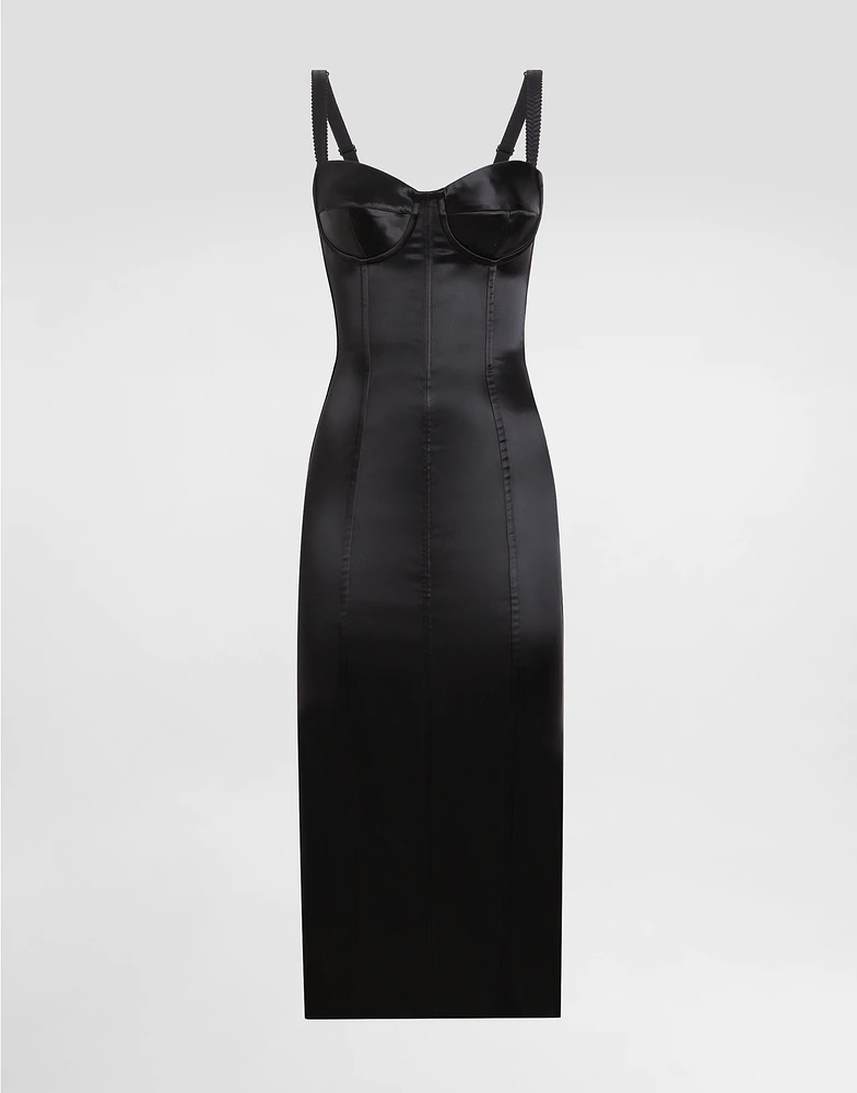 Satin calf-length corset dress with bra detail