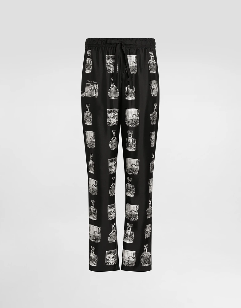 Silk pajama pants with whisky print