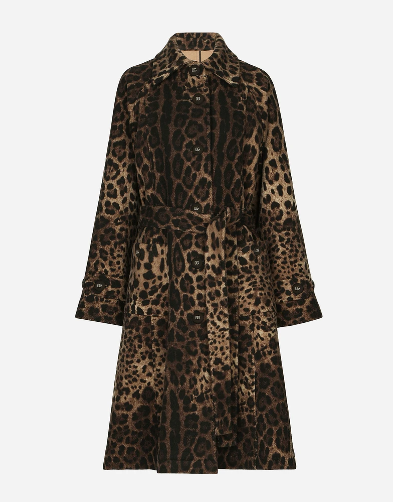 Belted leopard-print wool coat