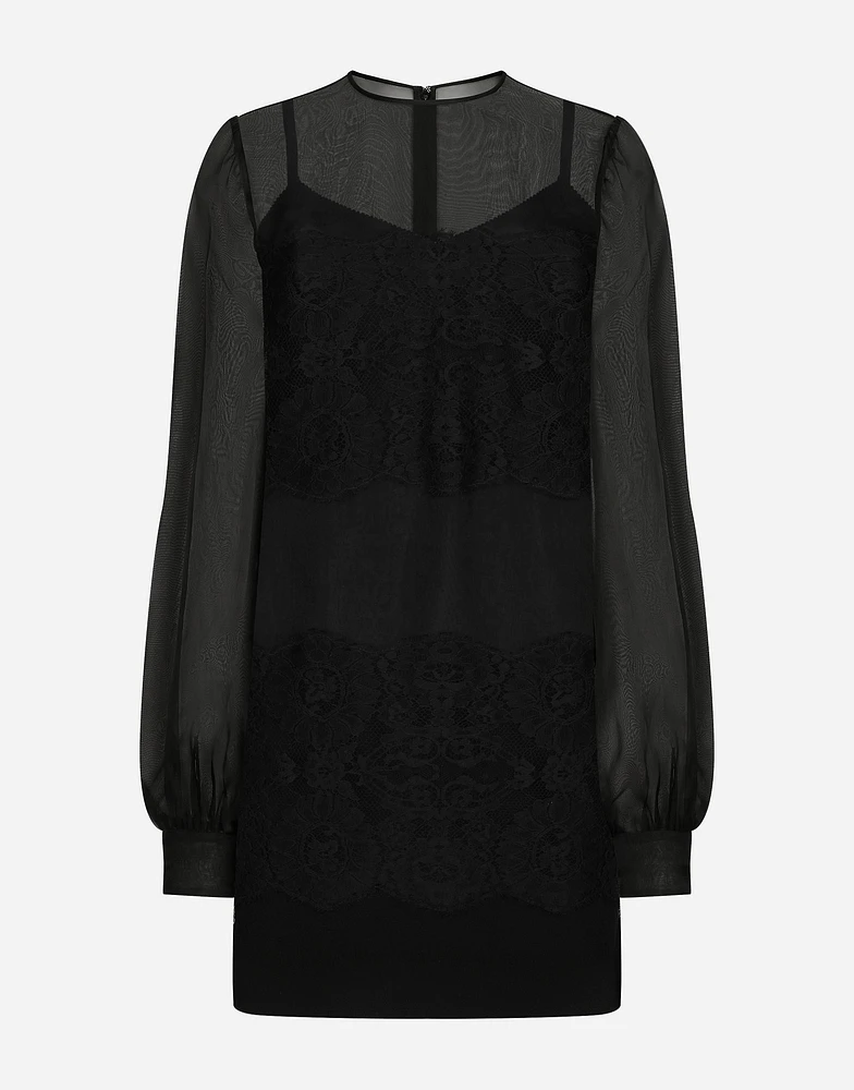 Short organza dress with lace inlay