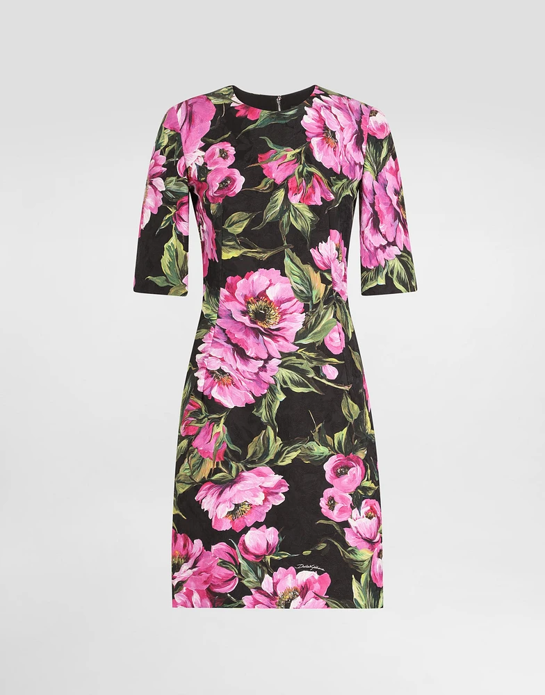Fit-and-flare midi dress peony-print cotton