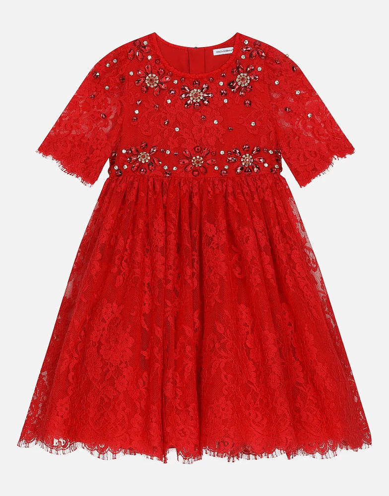 Chantilly lace dress with gemstones