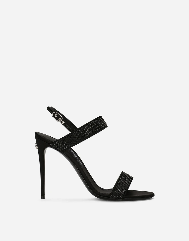 Satin sandals with fusible rhinestones