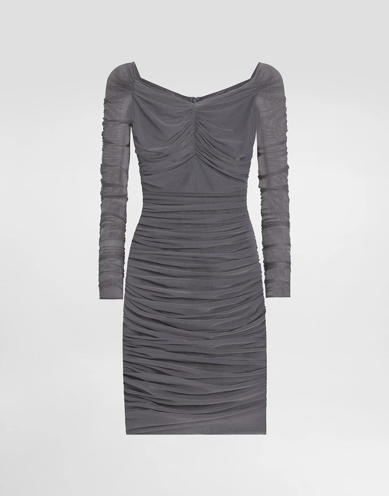 Short light tulle dress with draping