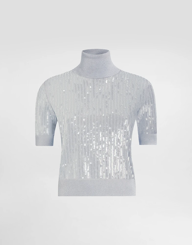 Turtle-neck sweater with sequin embroidery